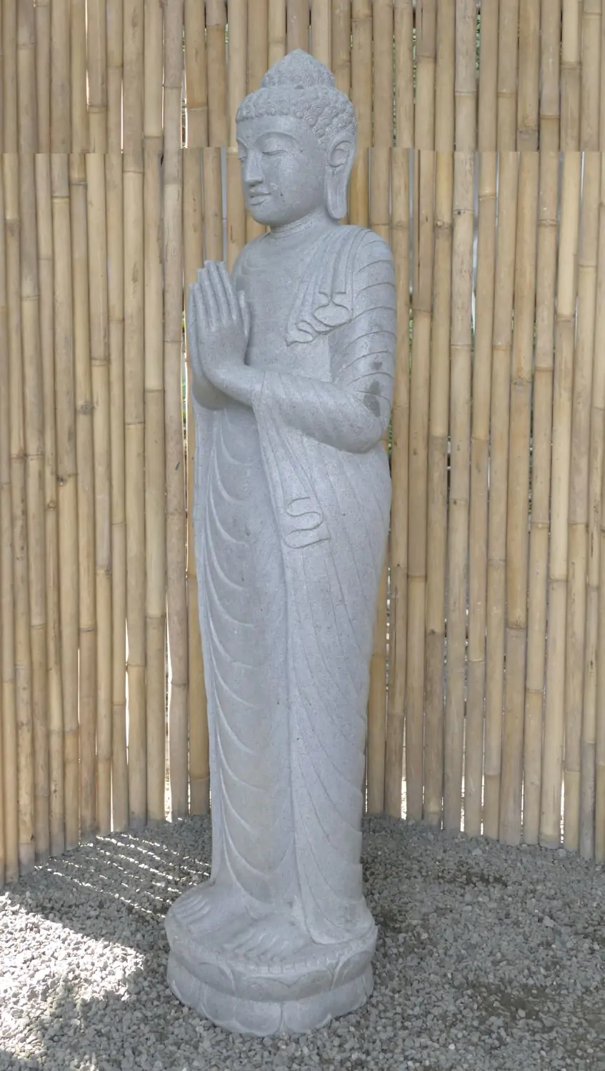  Product image 2 of the product “Standing Buddha made of Riverstone, position Namaskara , H. 180cm. ”